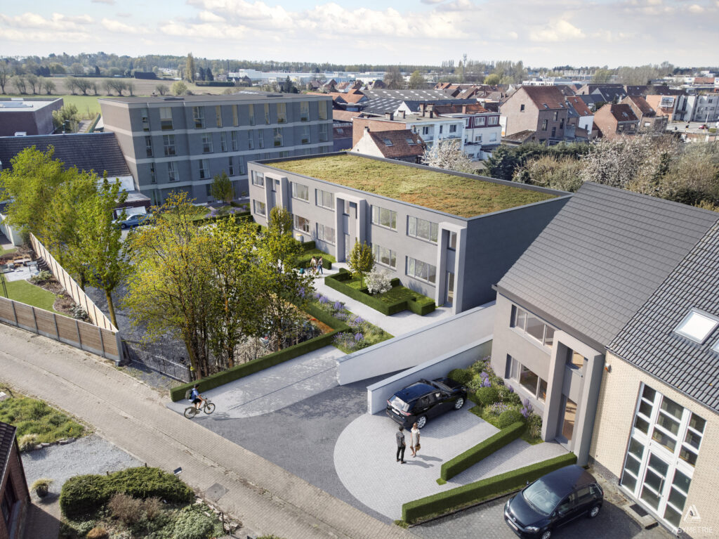Vue aérienne d'une maison et d'un bâtiment à LavenderZaventem situés près de l'aéroport.